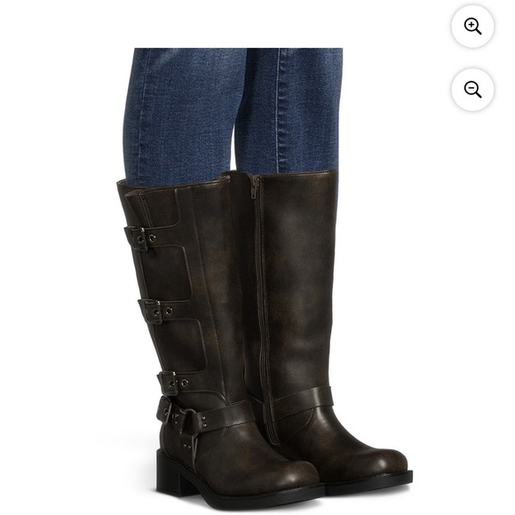 NWT! Madden NYC Women's Faux Leather Tall Moto Boots Dark Brown SIZE 6 No Box - Picture 9 of 15